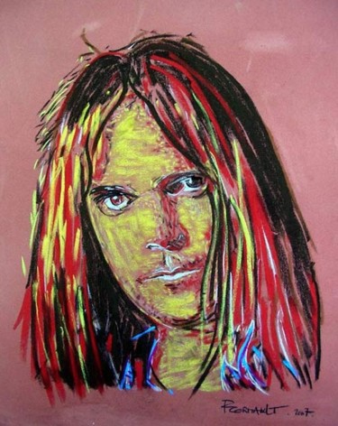 Rysunek zatytułowany „Neil Young pastels…” autorstwa Philippe Cormault, Oryginalna praca, Pastel