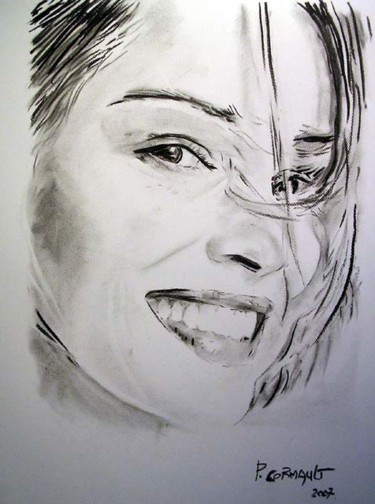 Desenho intitulada "Sharon Stone" por Philippe Cormault, Obras de arte originais, Carvão