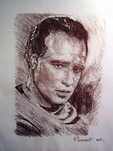 Dibujo titulada "Marlon Brando" por Philippe Cormault, Obra de arte original, Lápiz