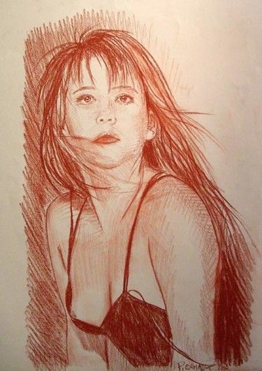 Drawing titled "sophie marceau" by Philippe Cormault, Original Artwork, Pencil