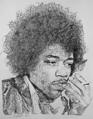 Dibujo titulada "Jimi Hendrix" por Philippe Cormault, Obra de arte original, Otro