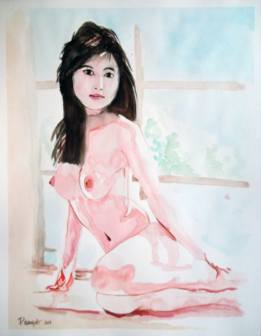 Peinture intitulée "Mariko, aquarelle" par Philippe Cormault, Œuvre d'art originale, Aquarelle