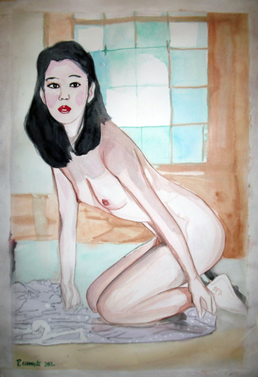 Painting titled "Kanako Higuchi" by Philippe Cormault, Original Artwork, Watercolor