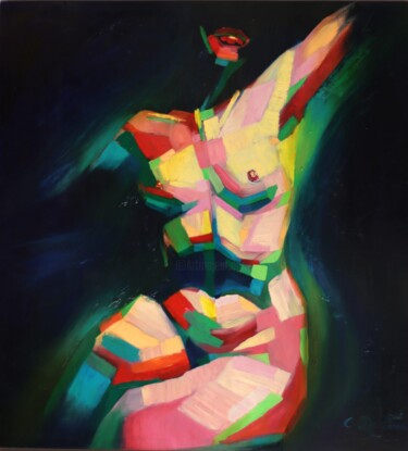 Painting titled "Cubistic Sitting Nu…" by Corné Akkers, Original Artwork, Oil