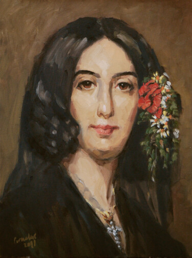 Painting titled "George Sand" by Cornelis Heilig (Cornelus), Original Artwork, Oil