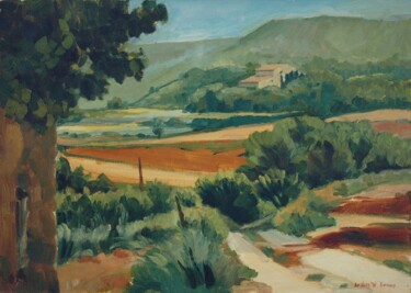 Painting titled "Vue de Luberon, Le…" by Cornelis Heilig (Cornelus), Original Artwork, Oil Mounted on Wood Stretcher frame