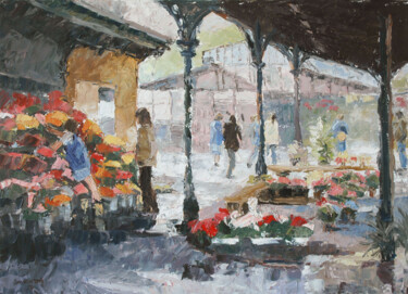 Painting titled "Flowermarket at Par…" by Cornelis Heilig (Cornelus), Original Artwork, Oil