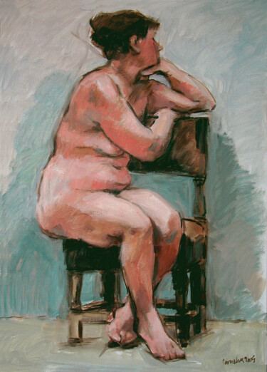 Malerei mit dem Titel "Model on chair" von Cornelis Heilig (Cornelus), Original-Kunstwerk, Öl