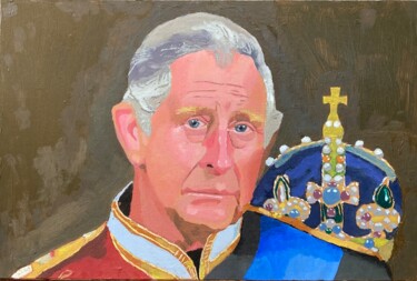 Schilderij getiteld "King Prince Charles" door Cornelius Mugabi, Origineel Kunstwerk, Olie