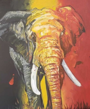 Peinture intitulée "African elephant" par Cornelius Mugisha, Œuvre d'art originale, Acrylique