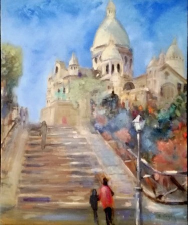 Peinture intitulée "Balade à Montmartre…" par Charles Cornil, Œuvre d'art originale, Huile