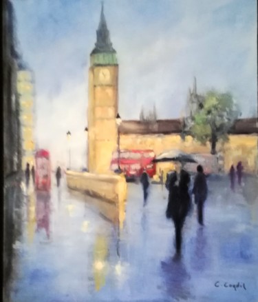 Peinture intitulée "Promenade à Londres…" par Charles Cornil, Œuvre d'art originale, Huile