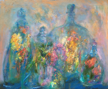 Painting titled "Flowers in a jar" by Vitalie Coroban, Original Artwork, Oil