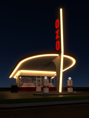 Arts numériques intitulée "Station Ozo, la nuit" par Gilles Corona, Œuvre d'art originale, Modélisation 3D