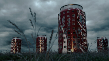 Digitale Kunst mit dem Titel "Coca's building" von Gilles Corona, Original-Kunstwerk, 3D Modellierung