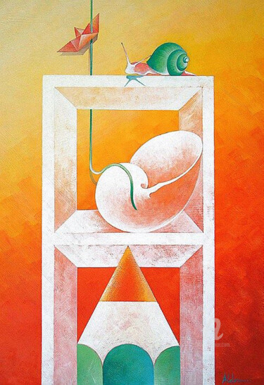 Pintura titulada "Sul bordo scivola" por Corrado Alderucci, Obra de arte original, Acrílico