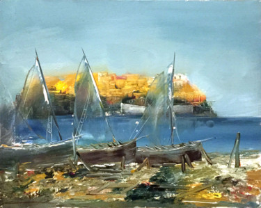 Painting titled "Barche" by Corrado Mele, Original Artwork, Oil