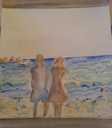 Painting titled "♥ Un-dimanche à Pal…" by Françoise Lanfroy-Rancurel, Original Artwork, Watercolor