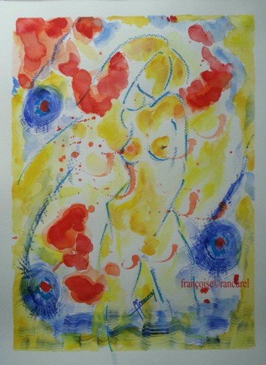 Картина под названием "NU♥ SOLAIRE ♥ 222" - Françoise Lanfroy-Rancurel, Подлинное произведение искусства, Акварель
