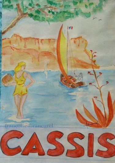 「♥ CASSIS ♥ interpré…」というタイトルの絵画 Françoise Lanfroy-Rancurelによって, オリジナルのアートワーク, 水彩画