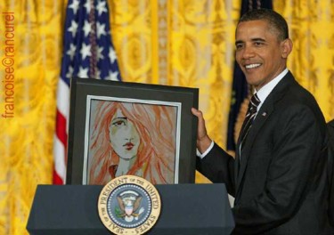 Peinture intitulée "♥ ROXANE ♥ et OBAMA" par Françoise Lanfroy-Rancurel, Œuvre d'art originale