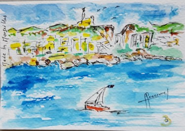 Painting titled "Régate ♥ Carte post…" by Françoise Lanfroy-Rancurel, Original Artwork, Watercolor