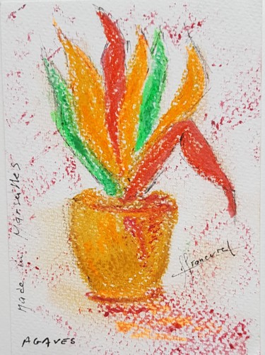 Dessin intitulée "CARTE POSTALE ♥ Aga…" par Françoise Lanfroy-Rancurel, Œuvre d'art originale, Pastel