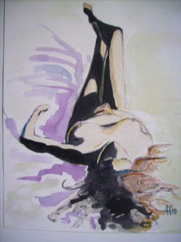 Painting titled "NU ♥ REPOS ♥ 10" by Françoise Lanfroy-Rancurel, Original Artwork, Watercolor