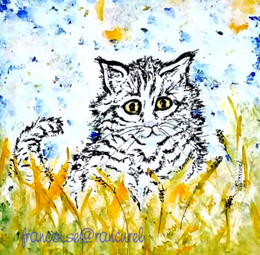 Painting titled "♥Chat tigré ♥ 237" by Françoise Lanfroy-Rancurel, Original Artwork, Acrylic