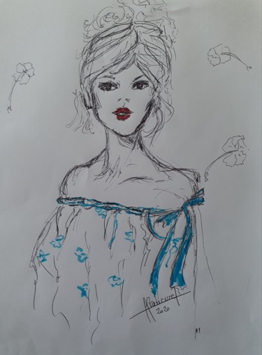 Drawing titled "Sonia N°3" by Françoise Lanfroy-Rancurel, Original Artwork, Ballpoint pen