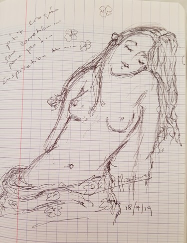 Drawing titled "L'Angélus 4 N° 12" by Françoise Lanfroy-Rancurel, Original Artwork, Ballpoint pen