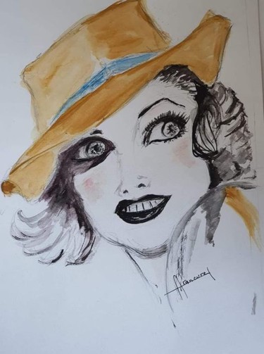 Painting titled "BETTY N° 235" by Françoise Lanfroy-Rancurel, Original Artwork, Watercolor Mounted on Wood Panel