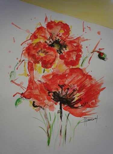 Painting titled "COQUELICOTS N° 305" by Françoise Lanfroy-Rancurel, Original Artwork, Watercolor