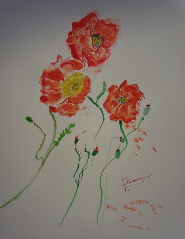 Painting titled "COQUELICOTS N° 306" by Françoise Lanfroy-Rancurel, Original Artwork, Watercolor