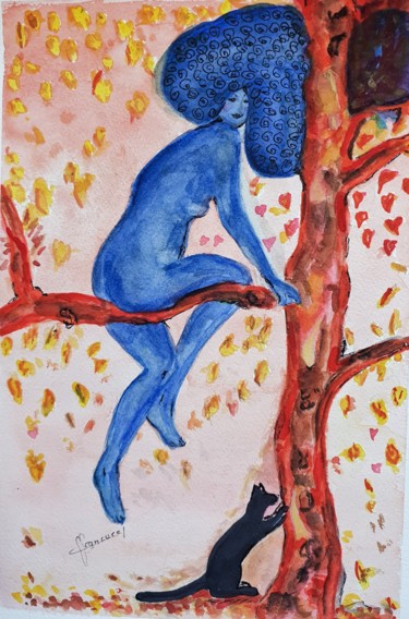 Painting titled "*Melle Automne sur…" by Françoise Lanfroy-Rancurel, Original Artwork, Watercolor