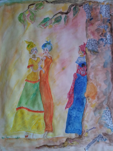 Painting titled "118- AFRICA - A l'o…" by Françoise Lanfroy-Rancurel, Original Artwork, Watercolor