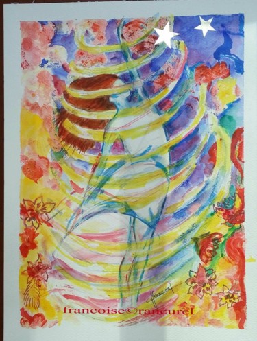 Malerei mit dem Titel ""TWISTER" N° 214" von Françoise Lanfroy-Rancurel, Original-Kunstwerk, Aquarell