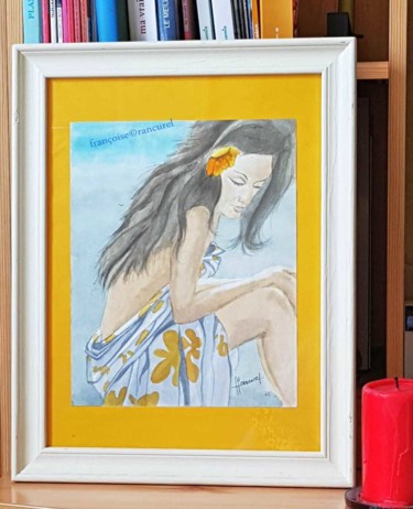 Painting titled "NU ♥ VAHINE ♥  8" by Françoise Lanfroy-Rancurel, Original Artwork, Watercolor