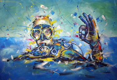 Plongeur Peinture intitulée "Plongeur" par Corta, Œuvre d'art originale, Acrylique Monté sur Châssis