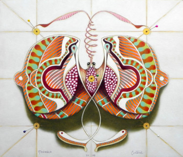 Painting titled "Circular butterfly" by Federico Cortese, Original Artwork, Oil Mounted on Wood Panel