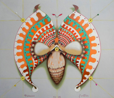Painting titled "Circular butterfly…" by Federico Cortese, Original Artwork, Oil Mounted on Wood Panel
