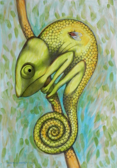 Painting titled "Chameleon" by Federico Cortese, Original Artwork, Oil