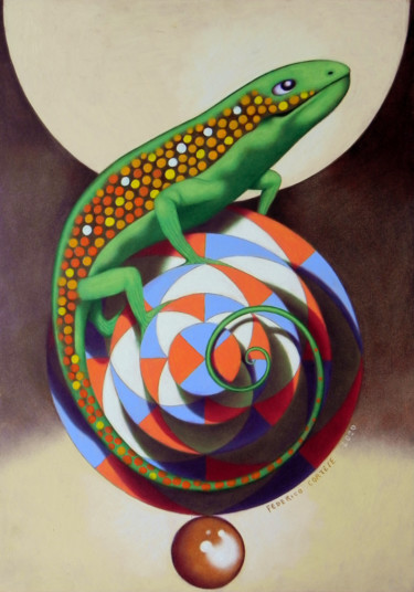 Peinture intitulée "Lizard" par Federico Cortese, Œuvre d'art originale, Huile