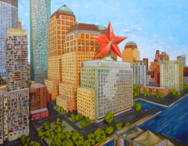Painting titled "Red star in New Yor…" by Federico Cortese, Original Artwork, Oil