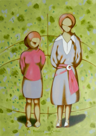Painting titled "Sisters" by Federico Cortese, Original Artwork, Oil