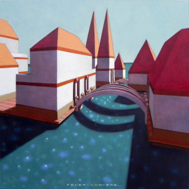 Painting titled "Laguna" by Federico Cortese, Original Artwork, Oil Mounted on Wood Stretcher frame