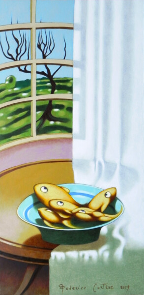 Painting titled "A plate of fish 2" by Federico Cortese, Original Artwork, Oil