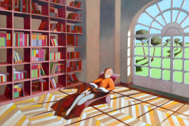 Painting titled "The reading room" by Federico Cortese, Original Artwork, Oil