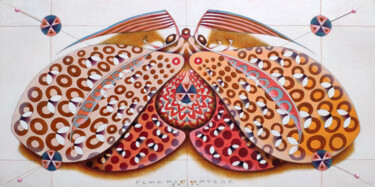 Painting titled "Chromatic butterfly…" by Federico Cortese, Original Artwork, Oil Mounted on Wood Panel