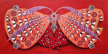 Pintura titulada "Chromatic butterfly…" por Federico Cortese, Obra de arte original, Oleo Montado en Panel de madera